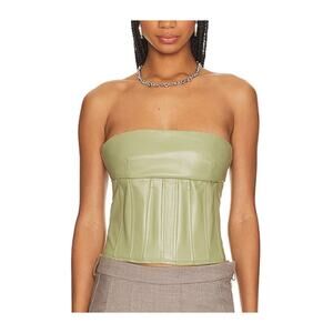 Superdown Odessa Corset Green Faux Leather Strapless Zip Crop Top XS